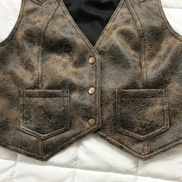 Urban Outfitters BDG Womens Distressed Brown Faux Leather Button Up Vest - Picture 3 of 4
